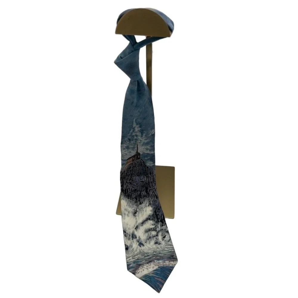 Free Man Apparel Necktie Men's Blue Scenic Church Rock 100% Silk Tie